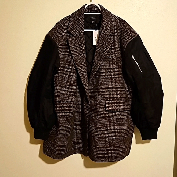 Nasty Gal Wool Blend Hybrid Taylored Check Bomber Jacket NWT sz.14 - Picture 2 of 8